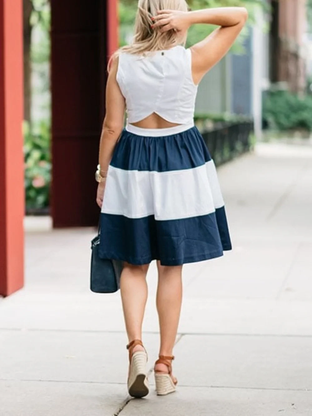 Elizabeth McKay Navy and White dress Size 8 - Picture 1 of 10